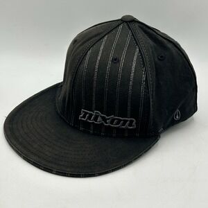 Vintage Y2K Nixon Striped Solid Black Fitted S-M Hat BroCore Skater Grunge Faded
